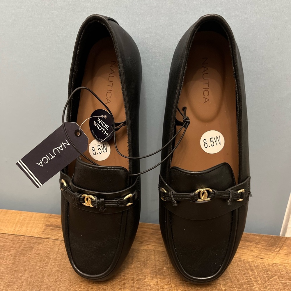 NEW with tags! Nautica Black Loafers with Gold Buckle